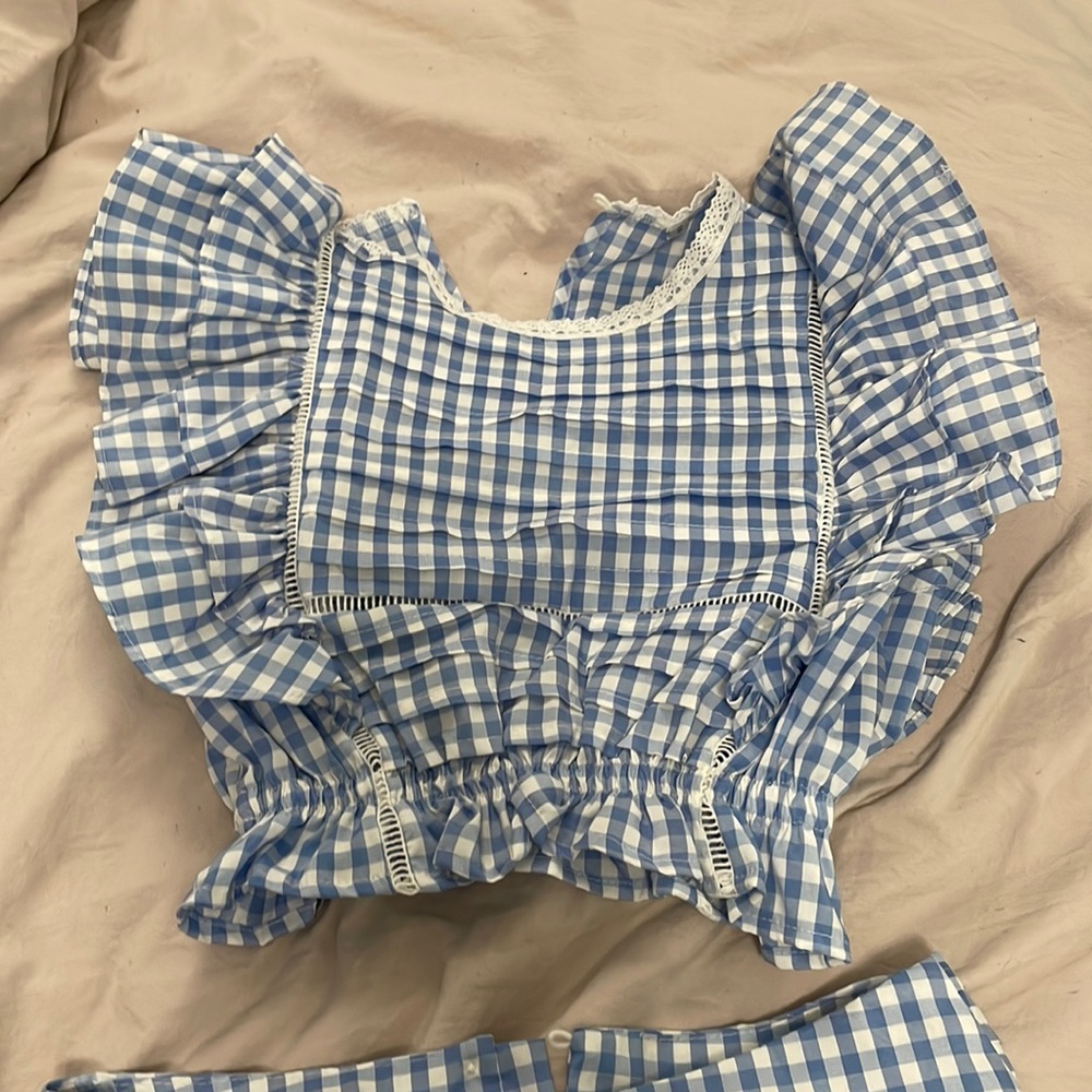 Blue and white plaid set size small